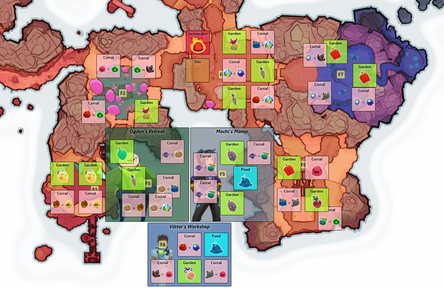 Area Map of Slime Rancher (Haven't explored The Moss Blanket, The Ancient  Ruins, The Glass Desert and some islands so i just went off google!) :  r/slimerancher