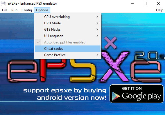 How to use Cheat Codes with the ePSXe Emulator